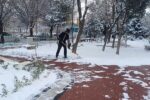 اجرای عملیات برف روبی پارکها و برف تکانی از تنه درختان بافت مرکزی تبریز