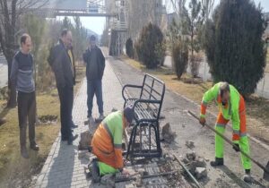 ترمیم پیاده رو و مبلمان شهری جاده ائل گولی