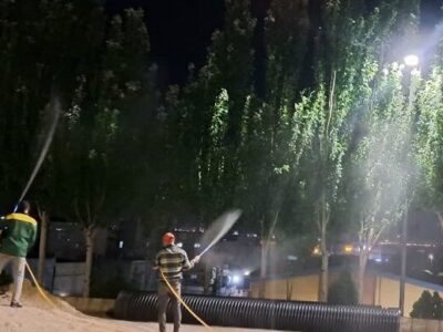 تداوم عملیات سمپاشی بهاره درختان در سطح منطقه ۷ تبریز