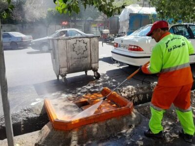 تداوم شست‌وشو و گندزدایی باکس‌های پسماند و جوی‌های تبریز