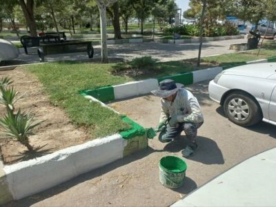 رنگآمیزی بیش از ۲۲ هزار متر طولی از جداول پارکی در منطقه ۴ تبریز