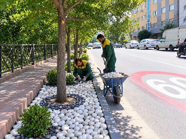 اجرای سنگچینی تزئینی با قلوهسنگ در باغچههای بلوار چایکنار اجرای سنگچینی تزئینی با قلوهسنگ در باغچههای بلوار چایکنار