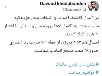 ۲۰۸۳ پروژه با طرح نشان‌دار کردن مالیات تکمیل می‌شود