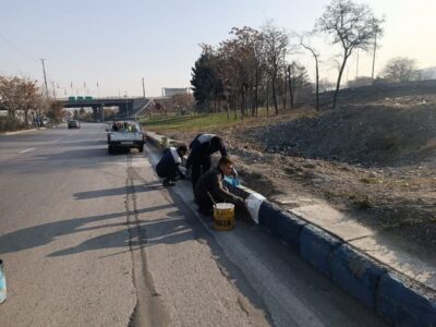 رنگ‌آمیزی جداول خیابان رواسان و بلوار ملت توسط شهرداری منطقه ۷ آغاز شد