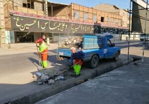 پاکسازی محل استقرار و مسیر حرکت دسته‌های عزاداری در منطقه ۷