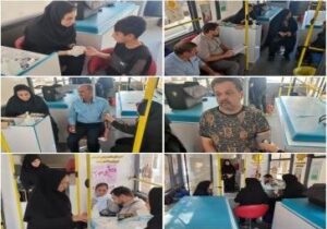 فعالیت ایستگاه سلامت شهروندی با استقرار اتوبوس غربالگری در محله احمد آباد